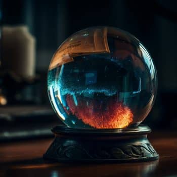 Glowing crystal sphere illuminates winter night sky abstractly generated by AI O que esperar de 2025